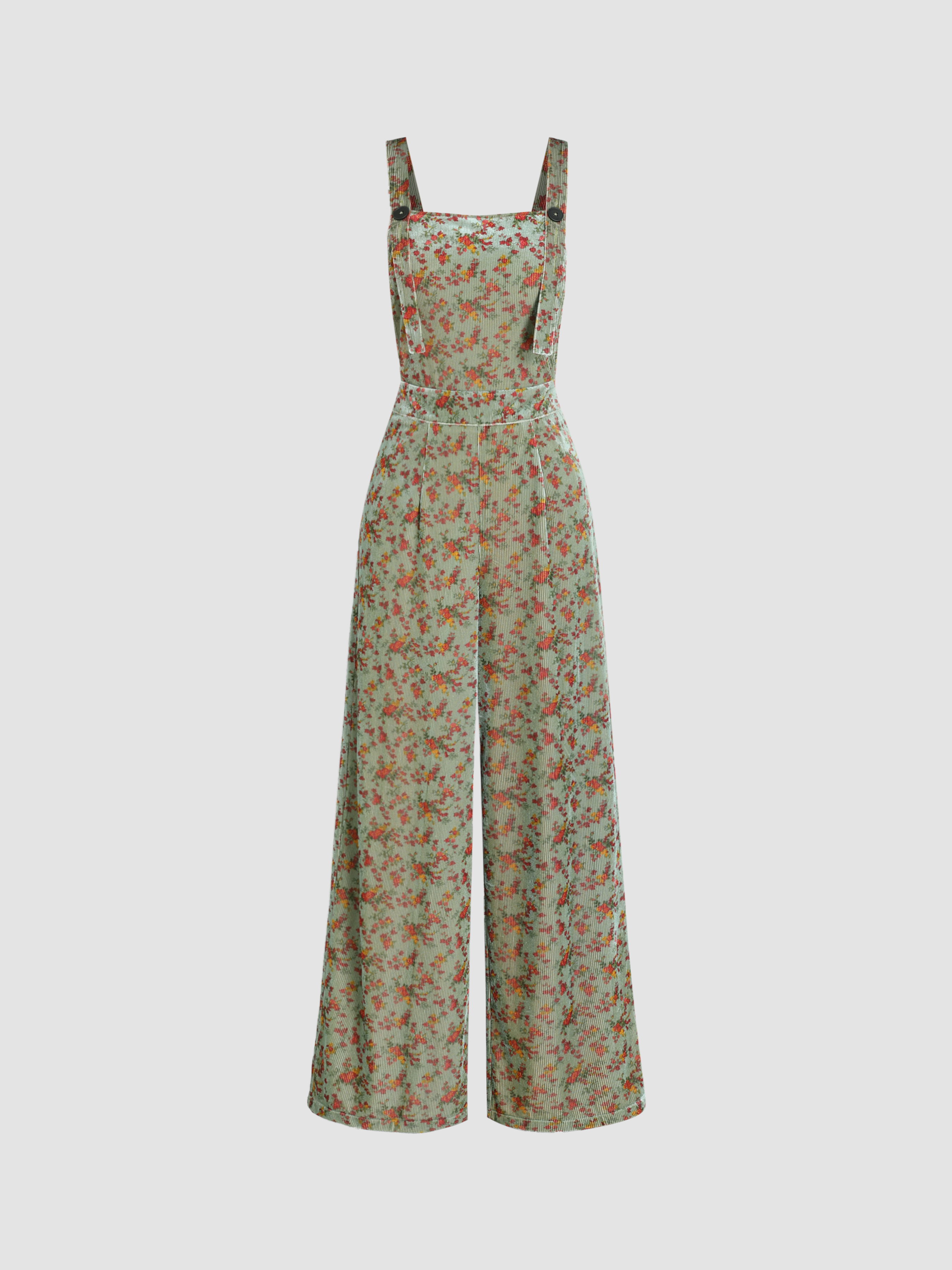 Floral Pattern Wide Leg Jumpsuit Cider