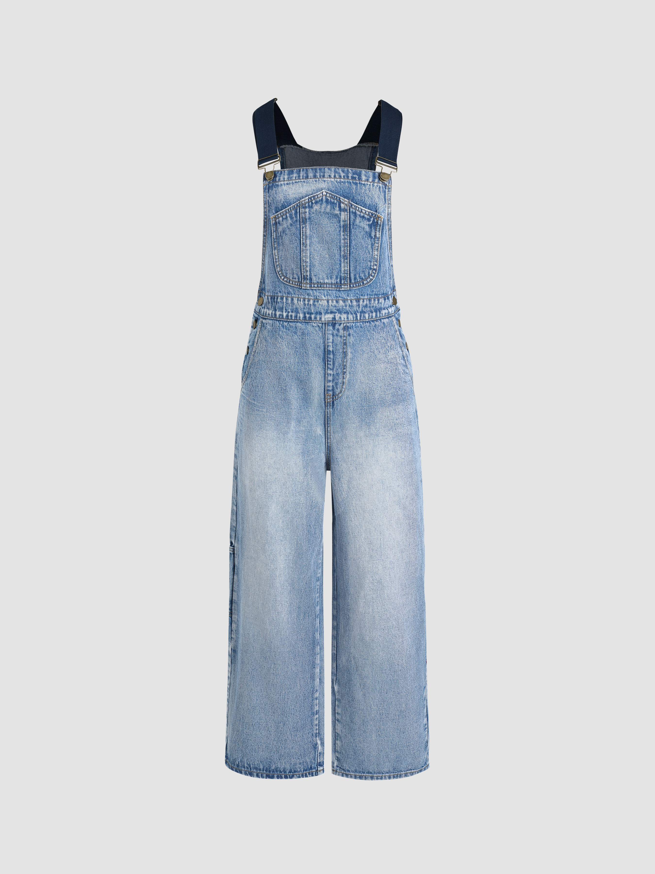 Santorini Beach Vacation Denim Buckle Wide Leg Jumpsuit Cider
