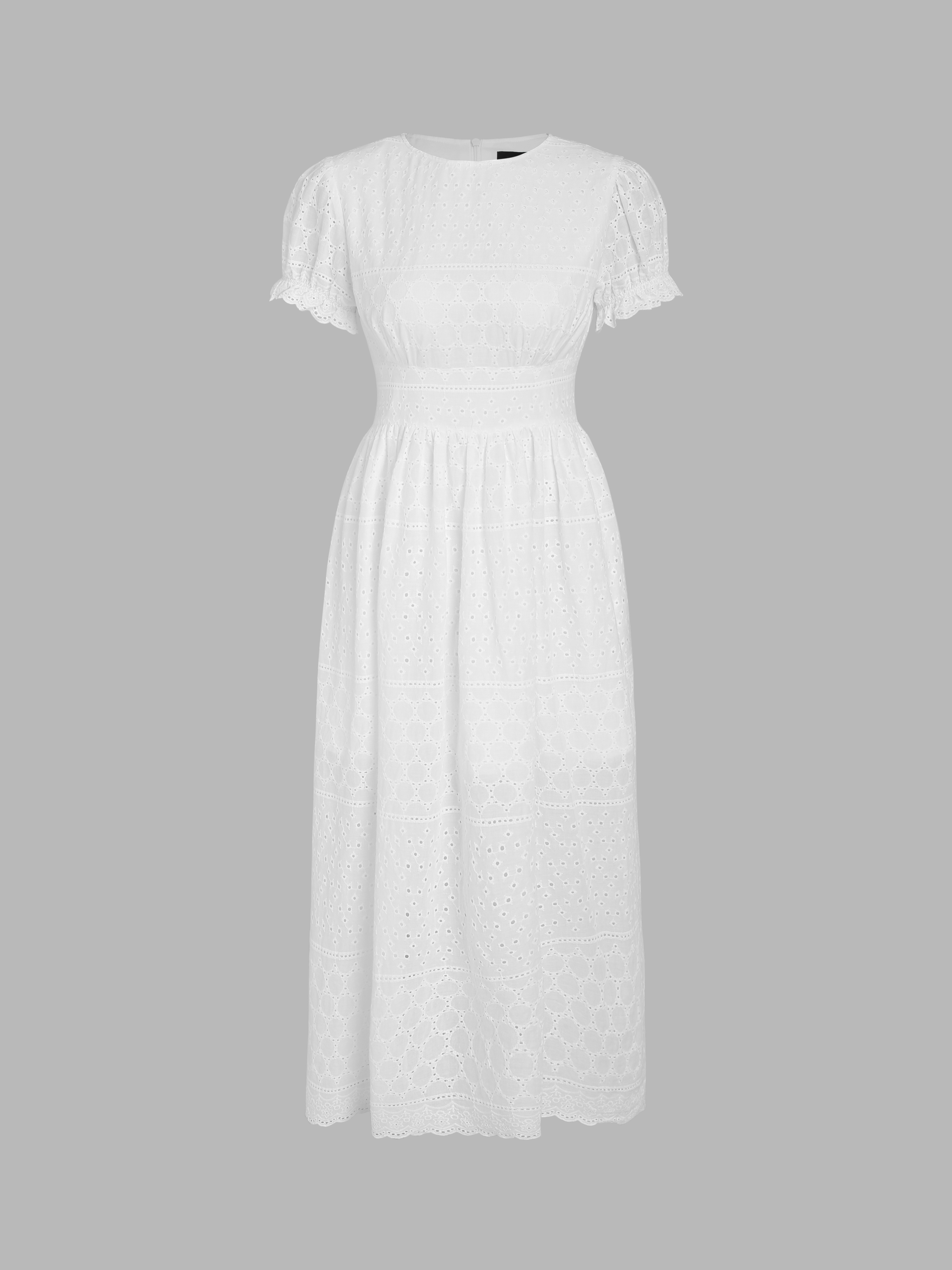 White Dress White Graduation Dresses Floral Jacquard Lace Hem Maxi Dress For Daily Casual Date