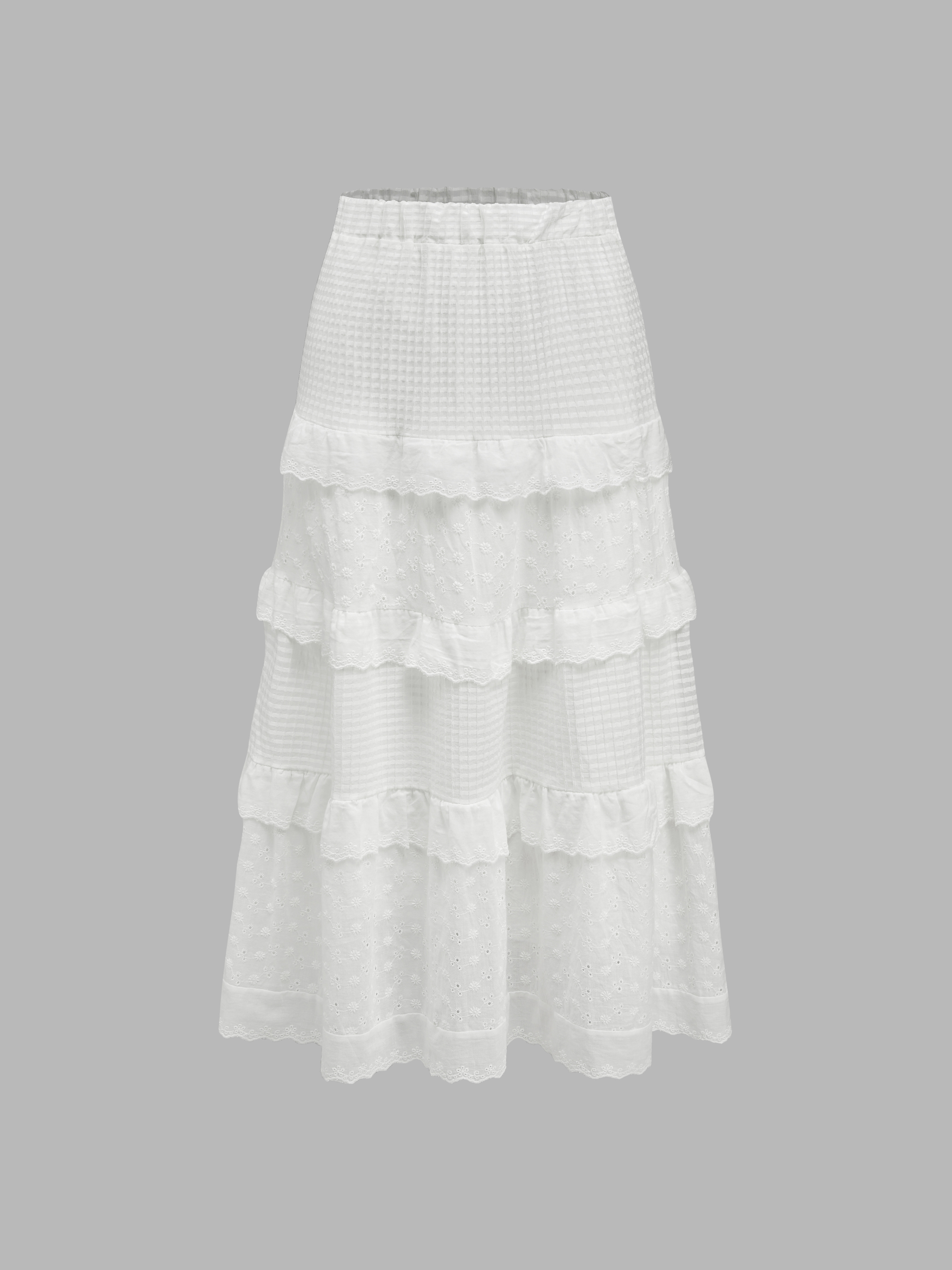 Lace Mid Rise Tiered Maxi Skirt For Vacation