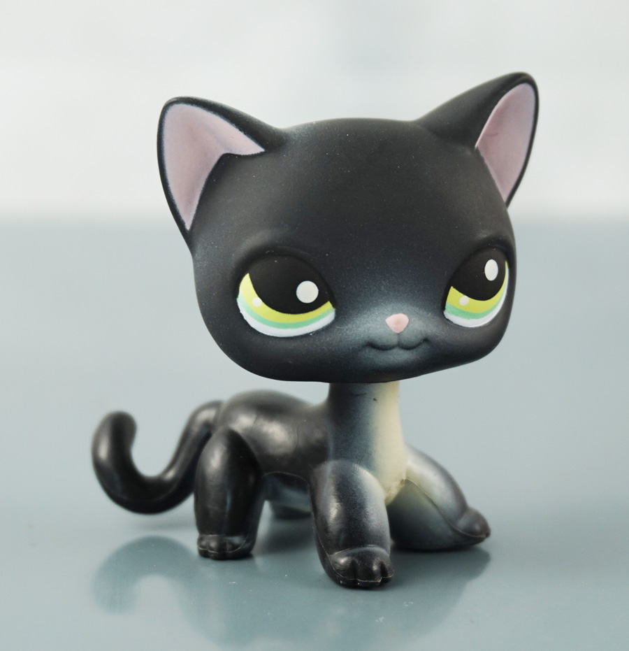 Black Short Hair Cat Yellow Eyes Kitty Pink ears Littlest Pet Shop LPS 336