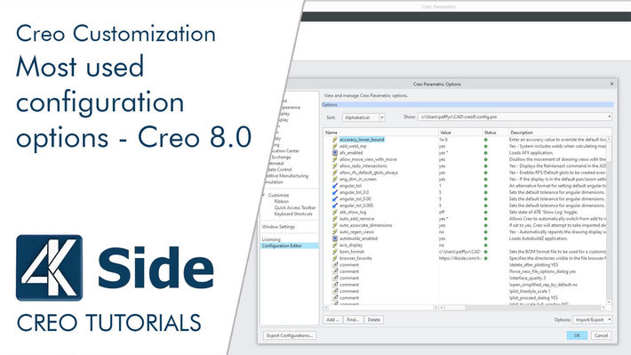 Most used configuration options Creo 8.0 CGTrader