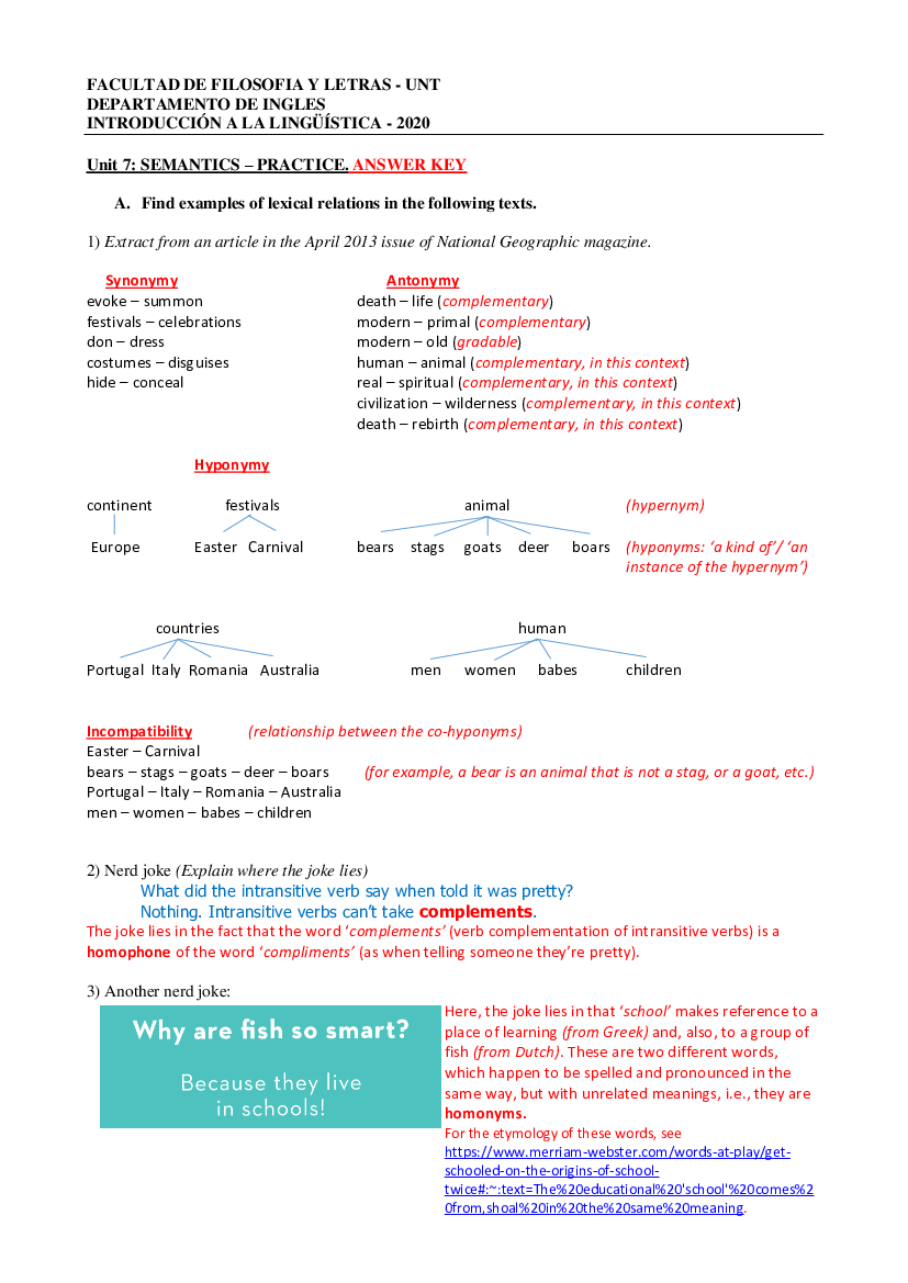 Semantics worksheet. Answer key pdf