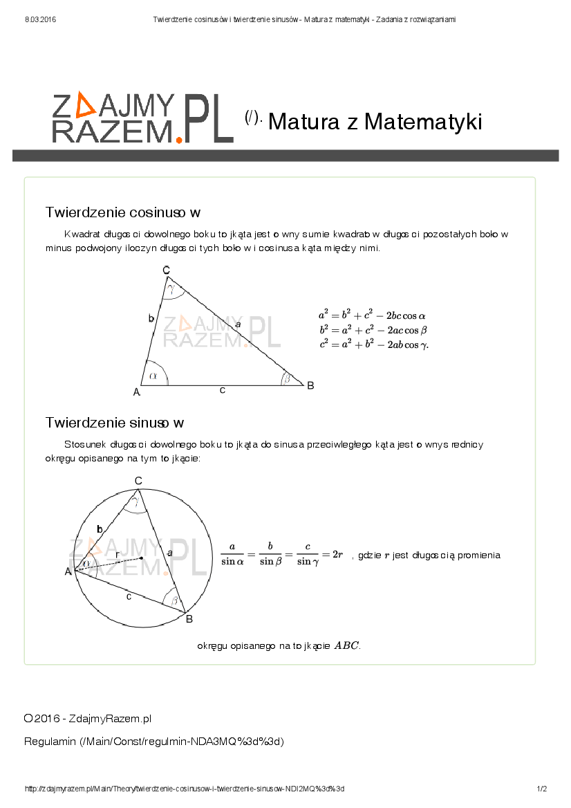 Twierdzenie Sinusw I Cosinusw Zadania - question