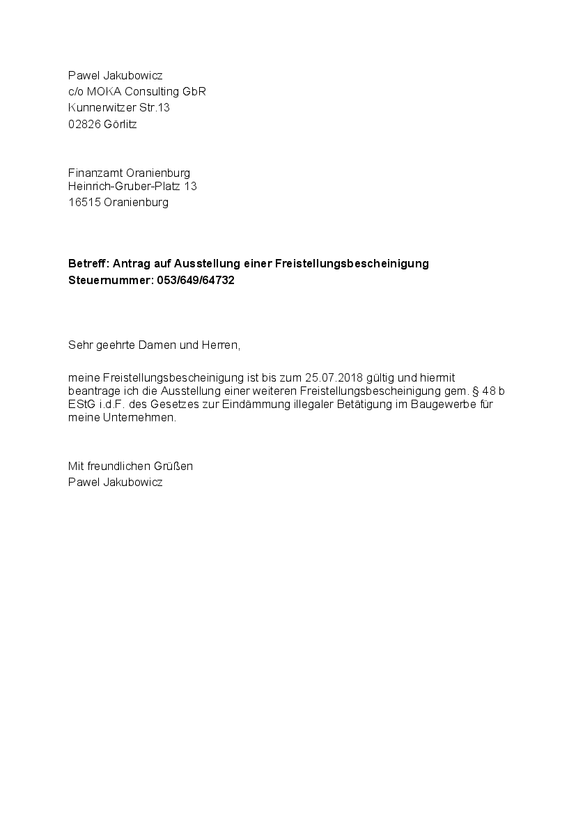 Antrag auf Freistellungsbescheinigung Jakubowicz Pobierz pdf z Docer.pl