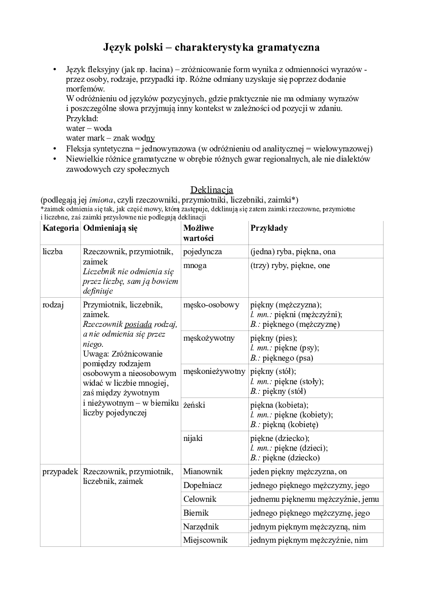 Charakterystyka gramatyczna języka polskiego Pobierz pdf z Docer.pl