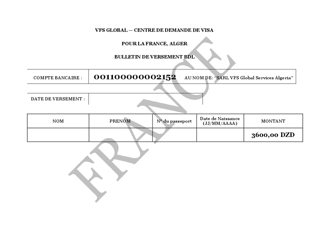 BULLETIN DE VERSEMENT