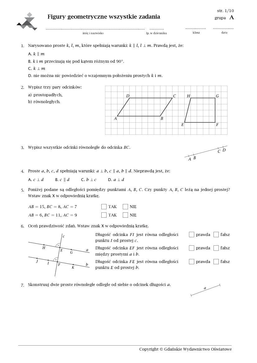 Sprawdzian Figury Geometryczne Klasa 7 Odpowiedzi question