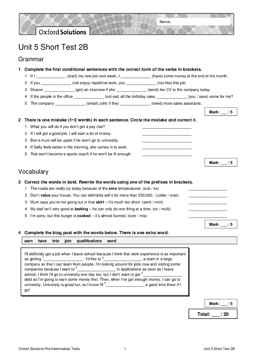 solutions pre intermediate test unit 5 oxford