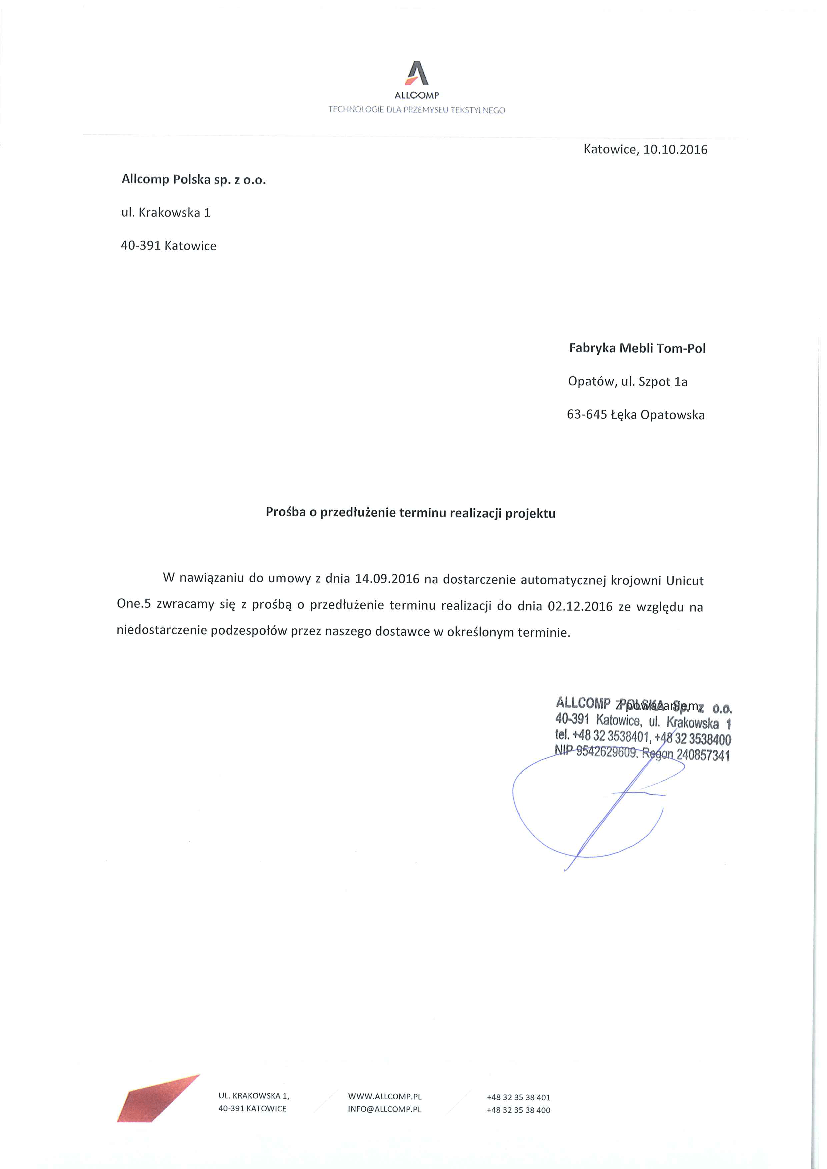 20161010_PismoPrzedłużenie terminu realizacji projektu Pobierz pdf z Docer.pl