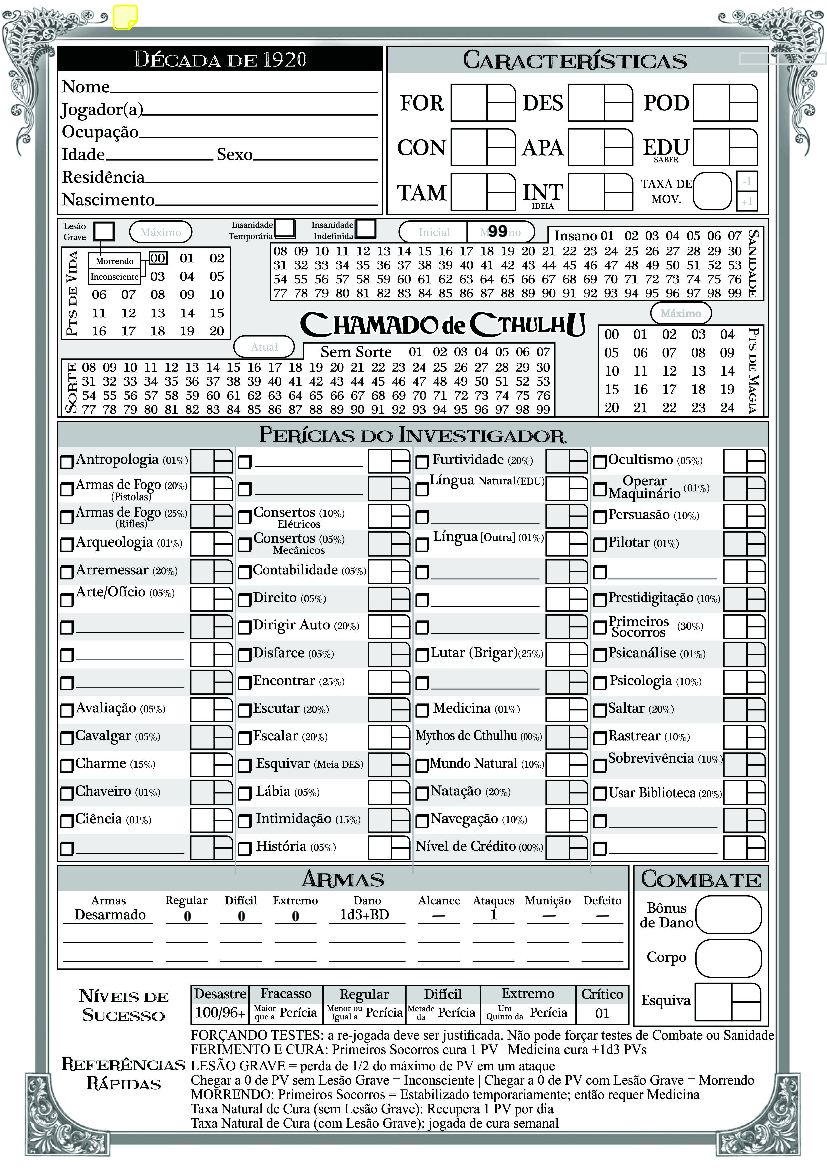 Chamado de Cthulhu Call of Cthulhu Ficha Editavel Automatica em