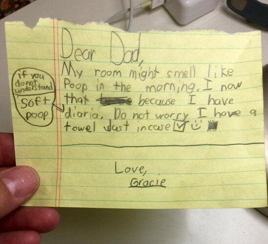 This little girl wrote her dad a sound letter about a potentially bad