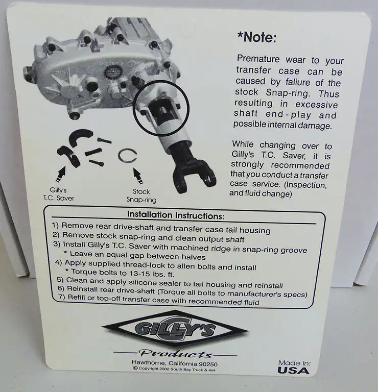 New Gilly's Transfer Case Saver 19882000 Dodge, Chevy and GMC NP241 NP243