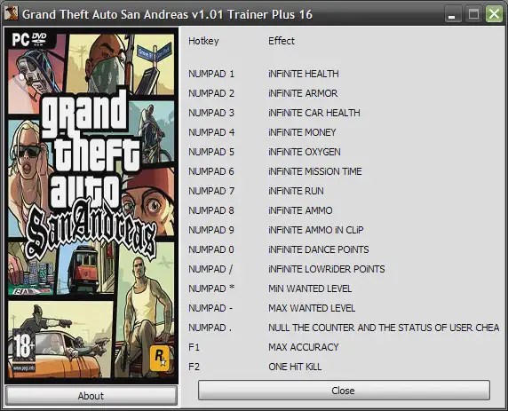 Grand Theft Auto San Andreas v1.01 +16 Trainer [GrizzlY] « Trainer Games TrainerGames