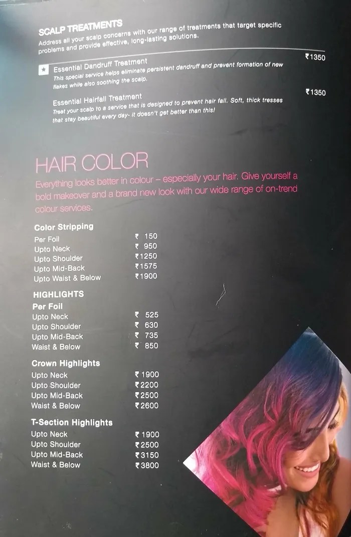 Lakme Salon Menu and Price List for Kukatpally, Hyderabad