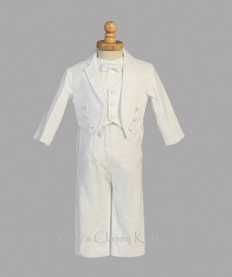 Baby Boys White Cotton Suit Tuxedo Set Outfit Christening Baptism New