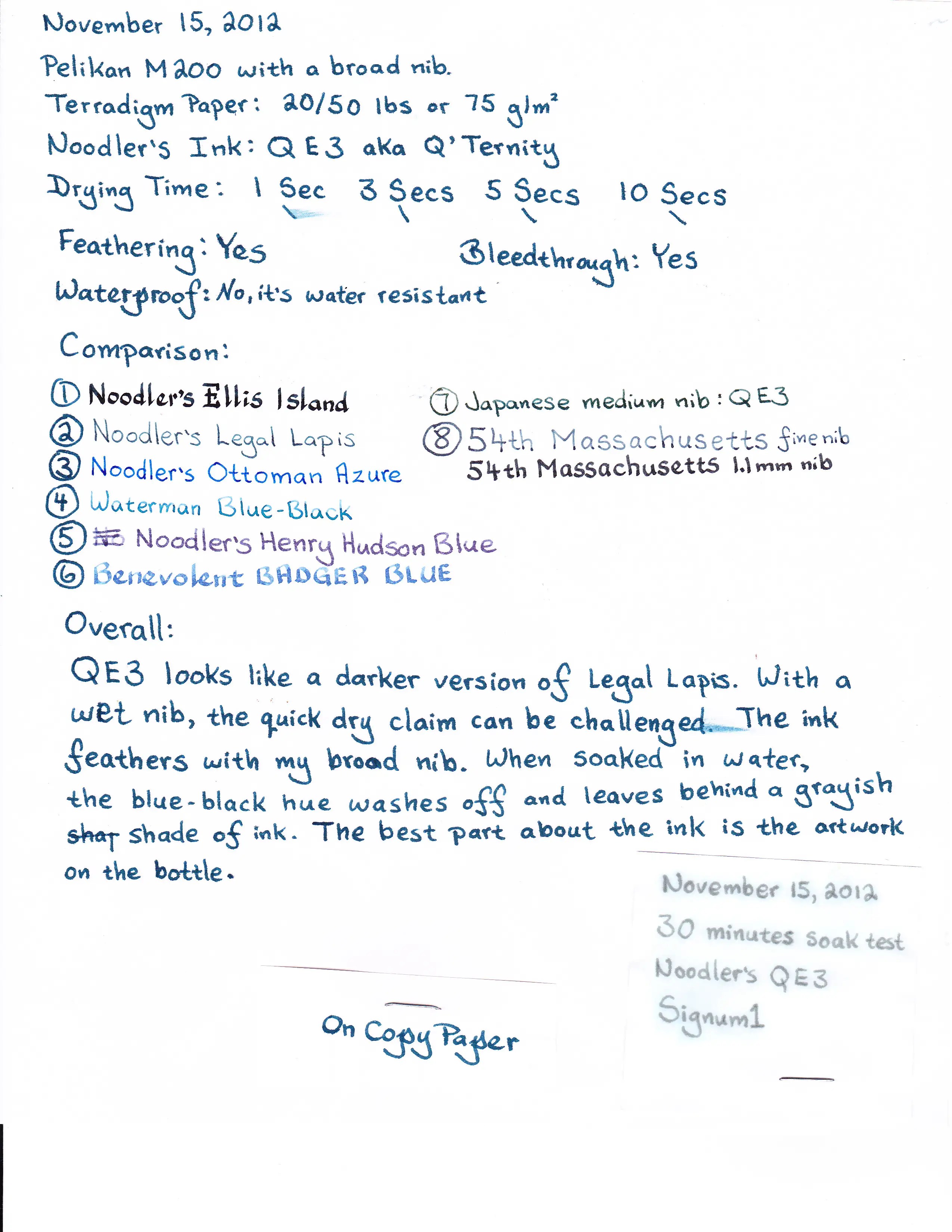 Noodler's Ink Q'ternity Aka Qe3 Ink Reviews The Fountain Pen Network