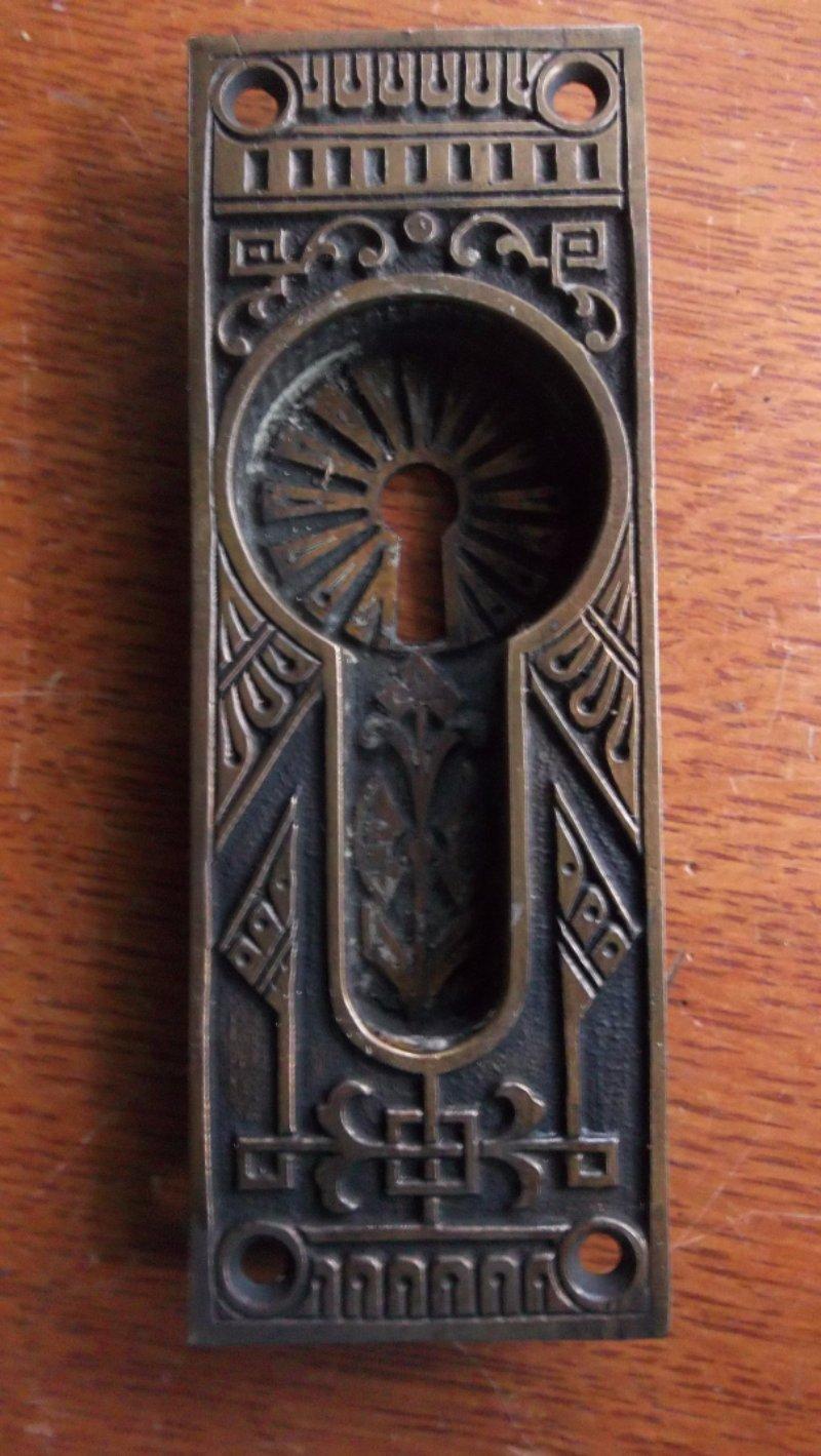 Two Antique Fancy Victorian Eastlake Brass Pocket Door Pulls Pull