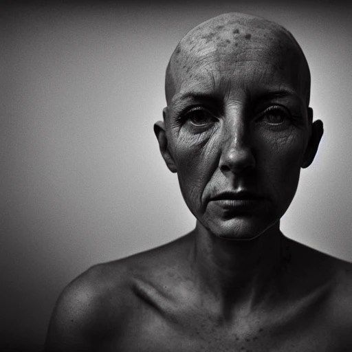 full body, woman, experimental, no hair, naked, full body, 30 y