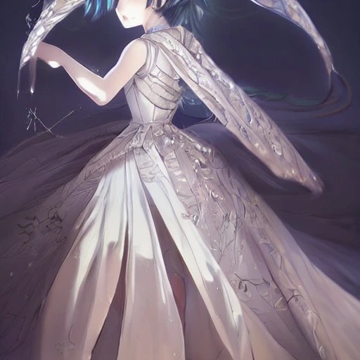 beautiful anime girl Very detailed evening dress. intricate, ele