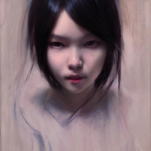 Ruan Jia, cyber, night, highly detailed face, oil painting, blac