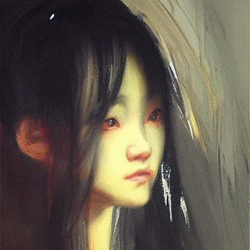 Ruan Jia, female student, night, high detail face, oil painting