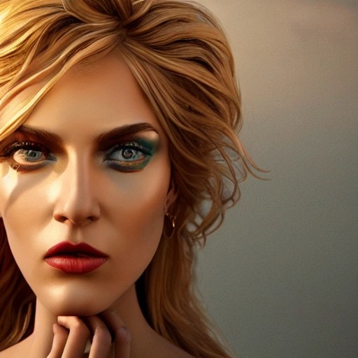 tall statuesque woman, beautiful face, golden hair, smooth skin