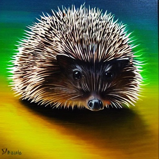 Highly detailed oil painting of a hedgehog with bioluminescent q