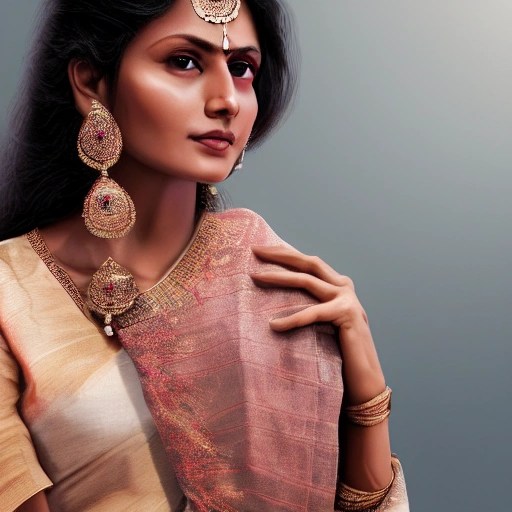 closeup portrait of indian woman in saree, perfect naked breast