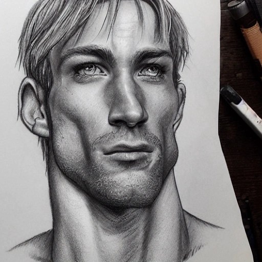 exquisite, pencil drawing, ruggedly handsome male model, charact