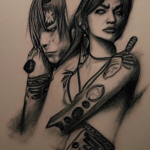 BlackJack Ace and king tattoo, Pencil Sketch Arthub.ai