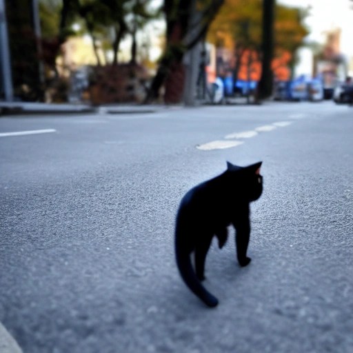 a black cat crossing the street, Arthub.ai