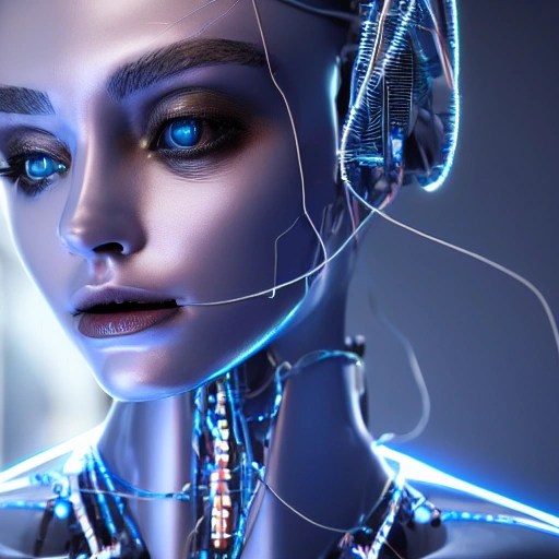 closeup portrait of a beautiful robot girl, a plastic head, rob