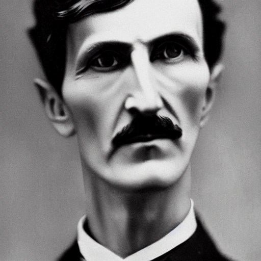 detailed close up portrait of Nikola Tesla, cinematic palette of