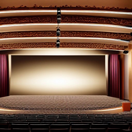 proscenium comedy stage, theatrical lighting, professional photo