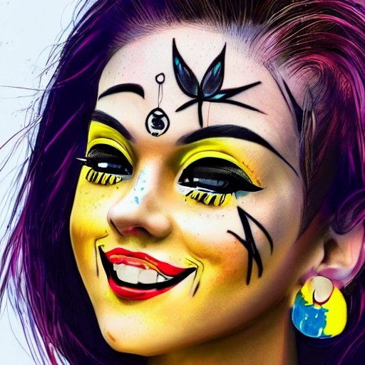 a cheerful girl with bright yellow hair, yellow Ashaped earring