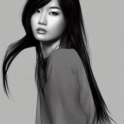 Draw a beautiful asian girl, standing and posing style digital painting, no nude - Arthub.ai