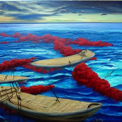 , Oil Painting death industry red sea Arthub.ai