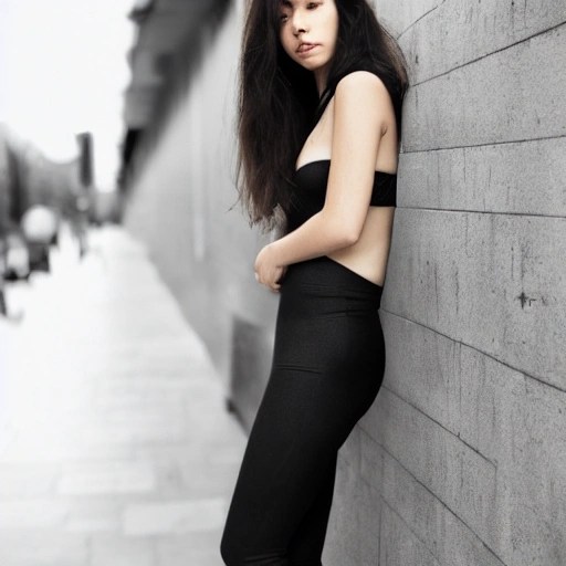 elegant naked girl in urban outfit, cute fine face, rounded eyes, long hair - Arthub.ai
