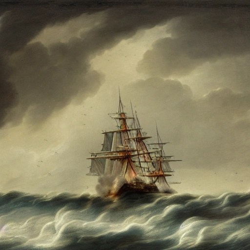 Sailing ship 18th century after the battle create an image of