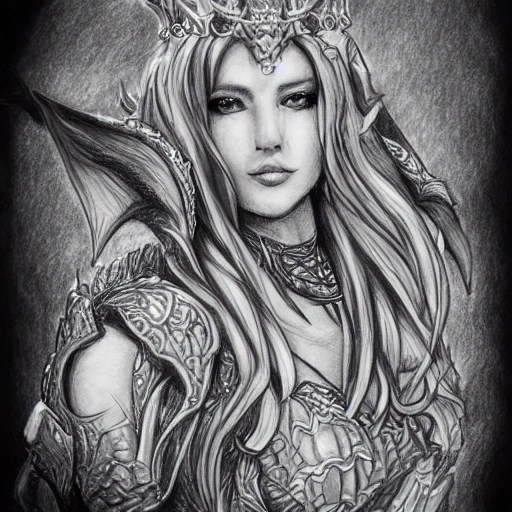 Queen of dragons,pencil sketch style Arthub.ai