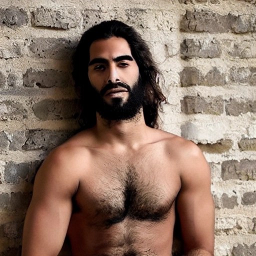 latin men, long hair, hairy chest, nude - Arthub.ai