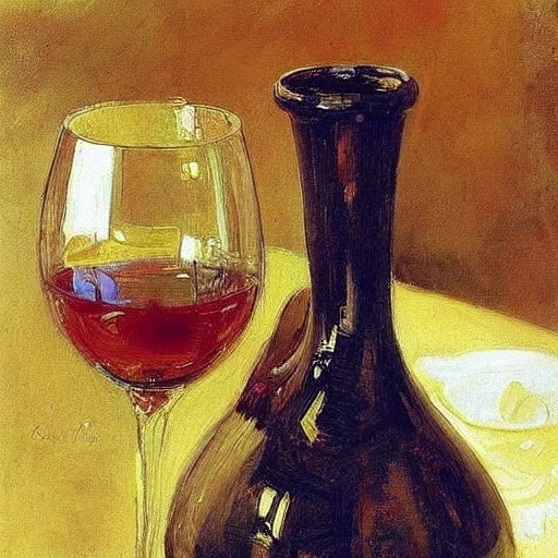 glass of wine, colorful, detailed, traditional art, john sing