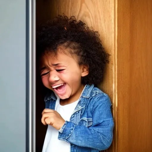 Mixed little girl crying leaving her house through the door Arthub.ai