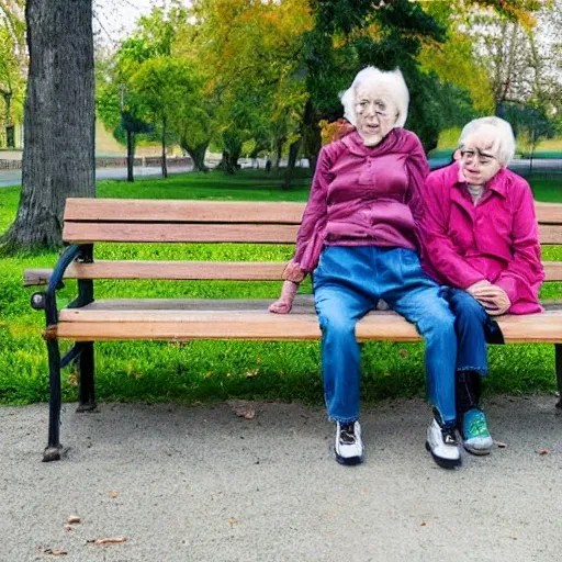 two old women sitting on a bench in a park. Arthub.ai