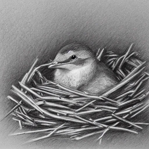 , Pencil Sketch，swallow，spring，nest，cub Arthub.ai