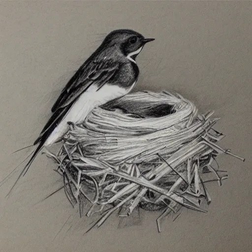 , Pencil Sketch，swallow，spring，nest Arthub.ai