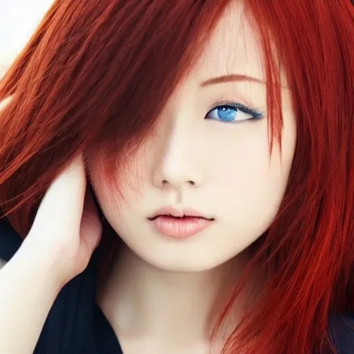 beautiful japanese female red hair, blue eyes and full body Arthub.ai