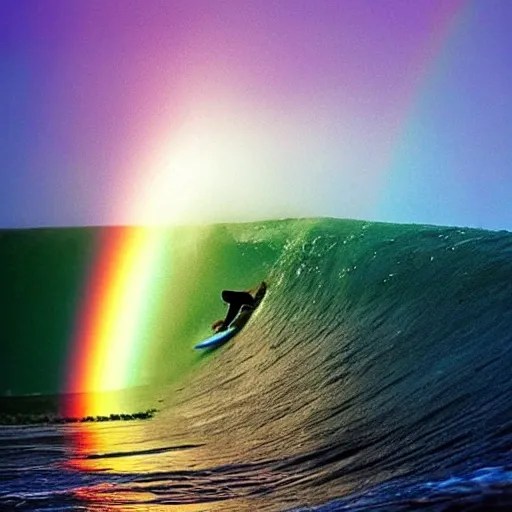 Imagine the as someone is surfing a beautiful rainbow i