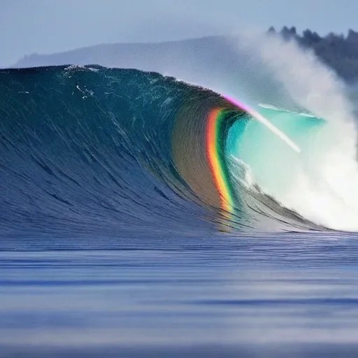 Imagine the as someone is surfing a rainbow over a sea